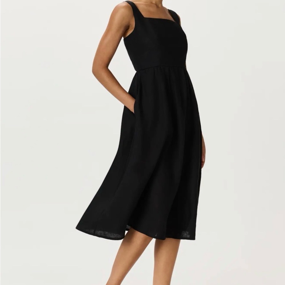 Black Knit Dress European Linen Fit & Flare Midi Dress quince